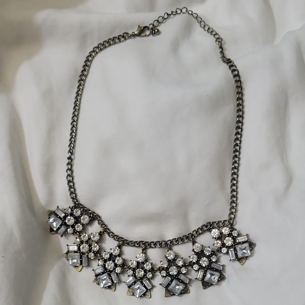 Chic Silver and White Gemstone Necklace